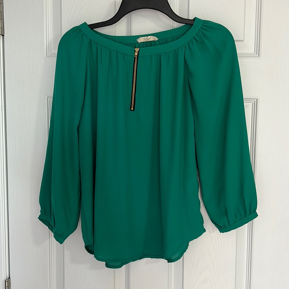 Crescent-Mensah Zipper Detail Blouse, Green, Womens size Small